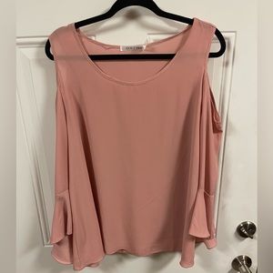 Sheer Pink Valentine’s Day Cold Shoulder Top Blouse